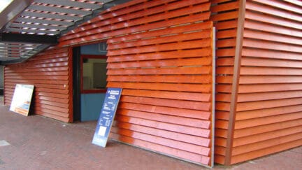Special sliding door - wooden cladding - Façade design and architecture